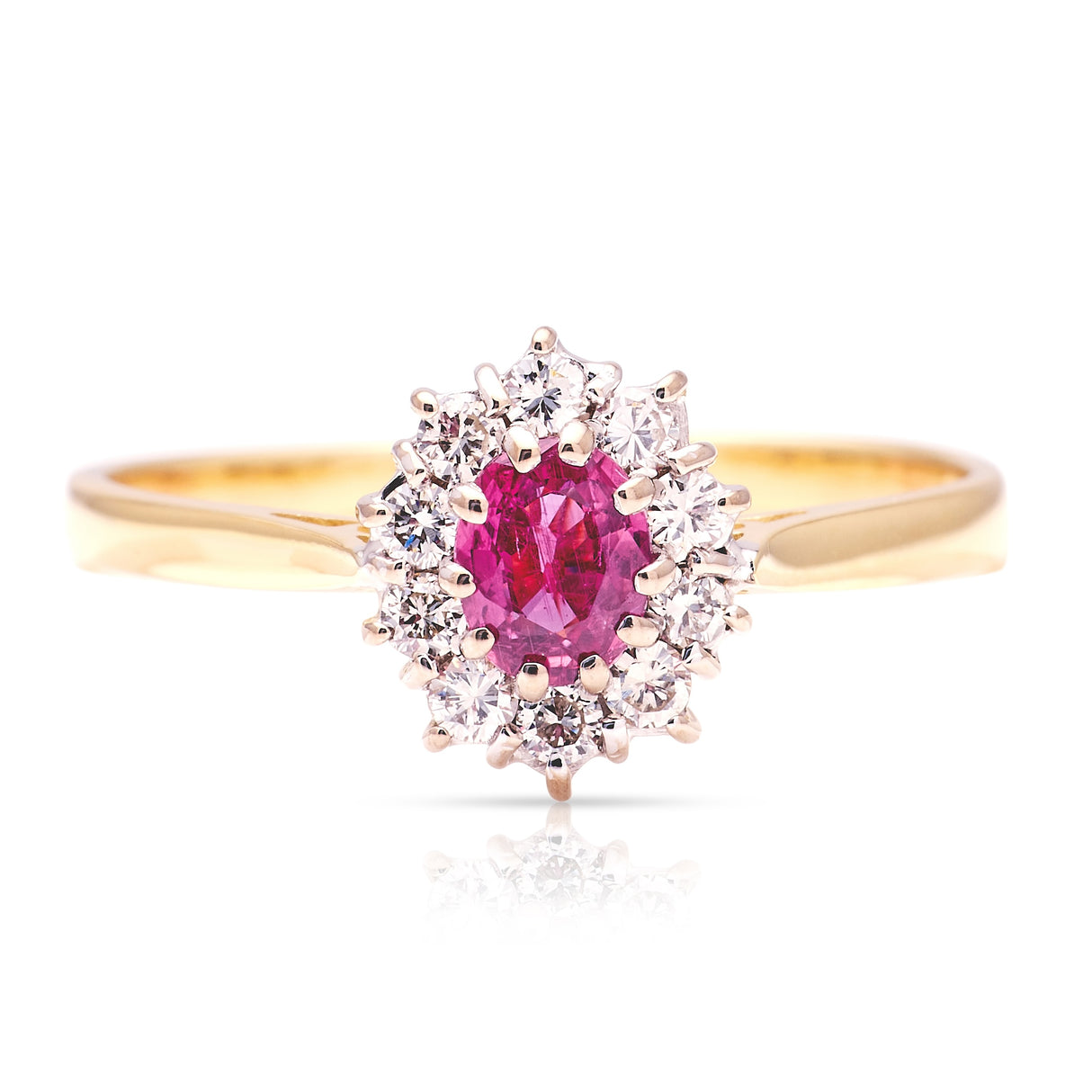 Vintage, 1980s pink sapphire & diamond cluster ring
