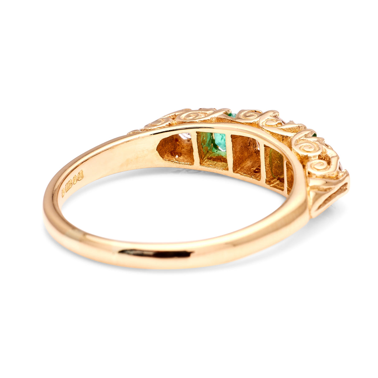 Vintage, 1980s emerald & diamond five-stone ring