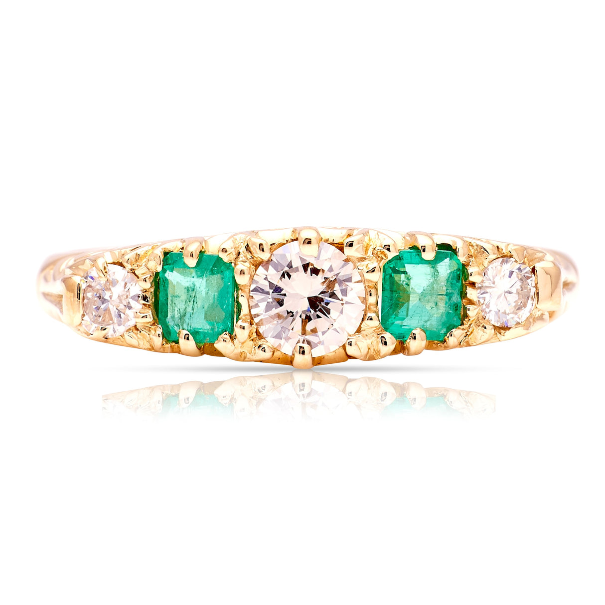 Vintage, 1980s emerald & diamond five-stone ring