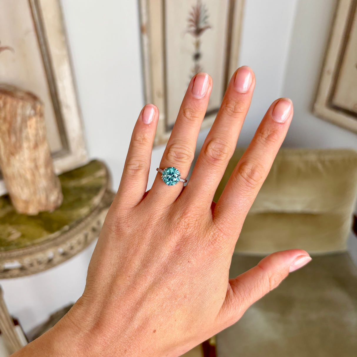 Vintage, Art Deco 6ct blue zircon & diamond ring