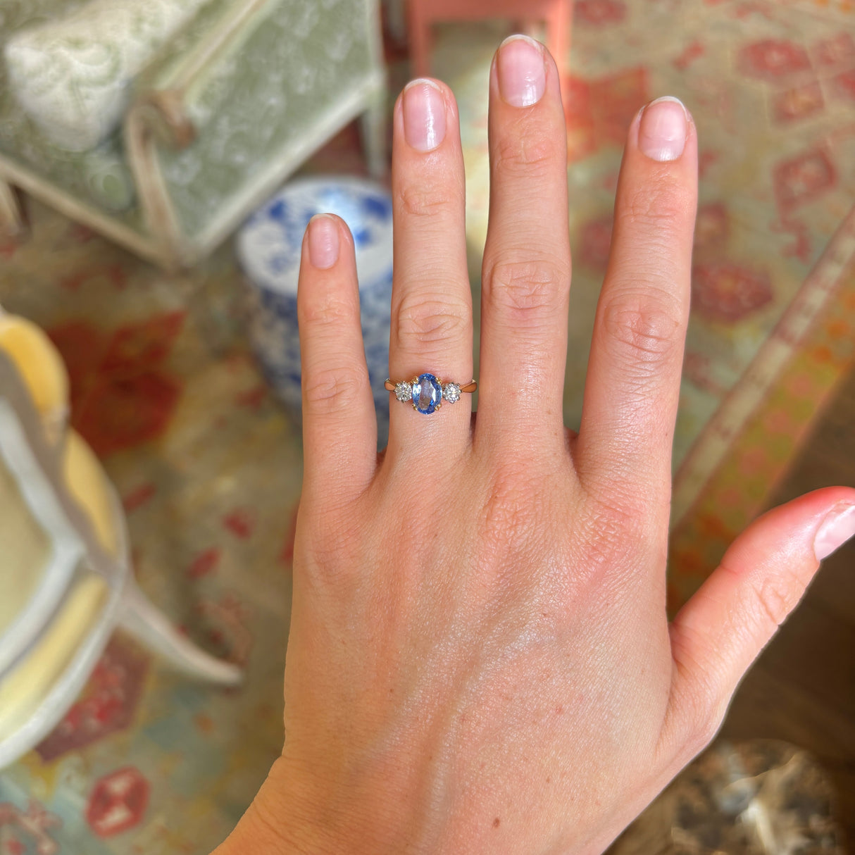 Vintage, 1990s sapphire & diamond three-stone ring