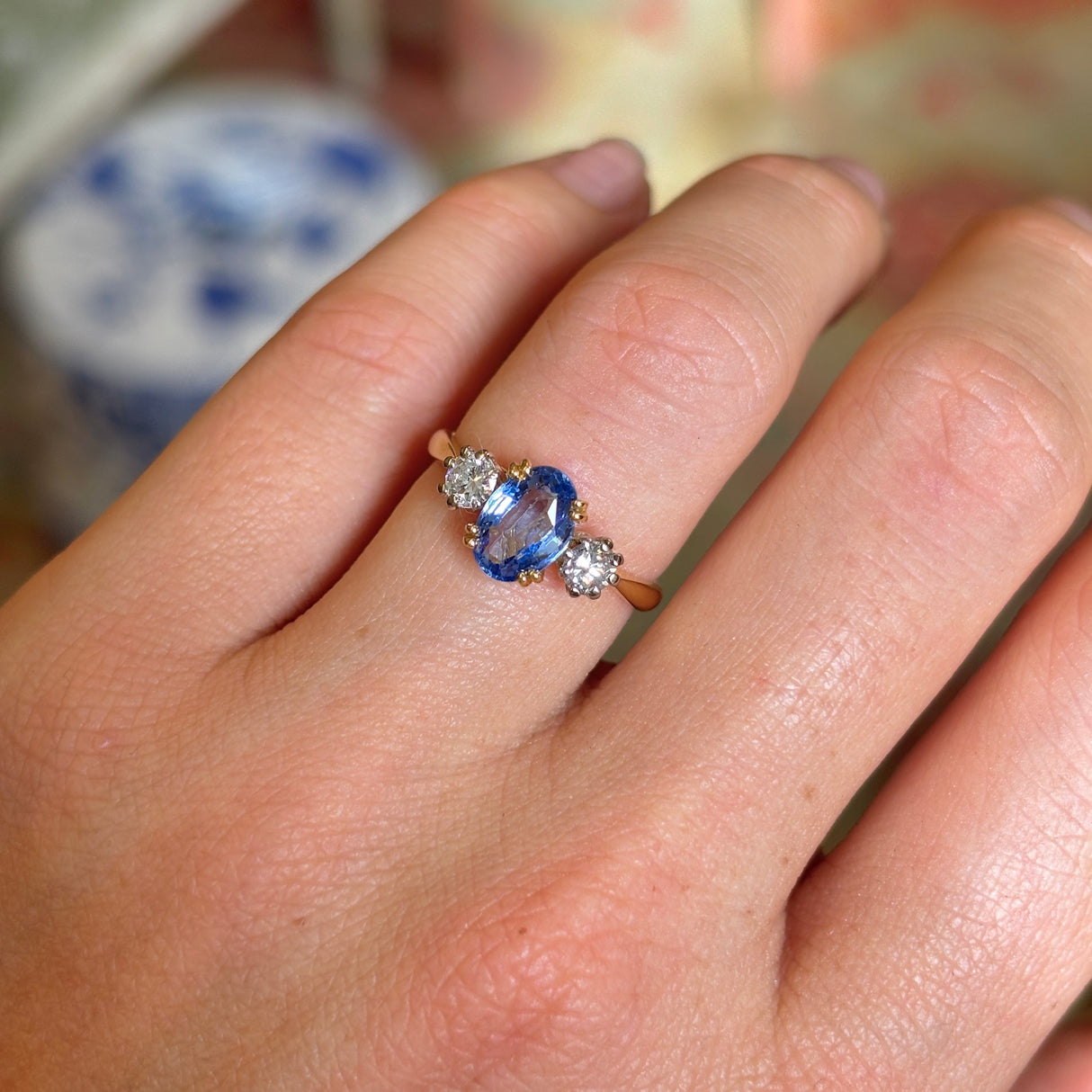 Vintage, 1990s sapphire & diamond three-stone ring