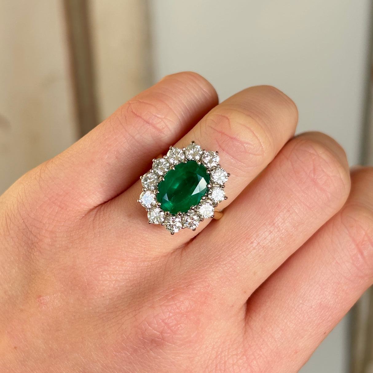 Vintage, 1990s emerald & diamond cluster cocktail ring