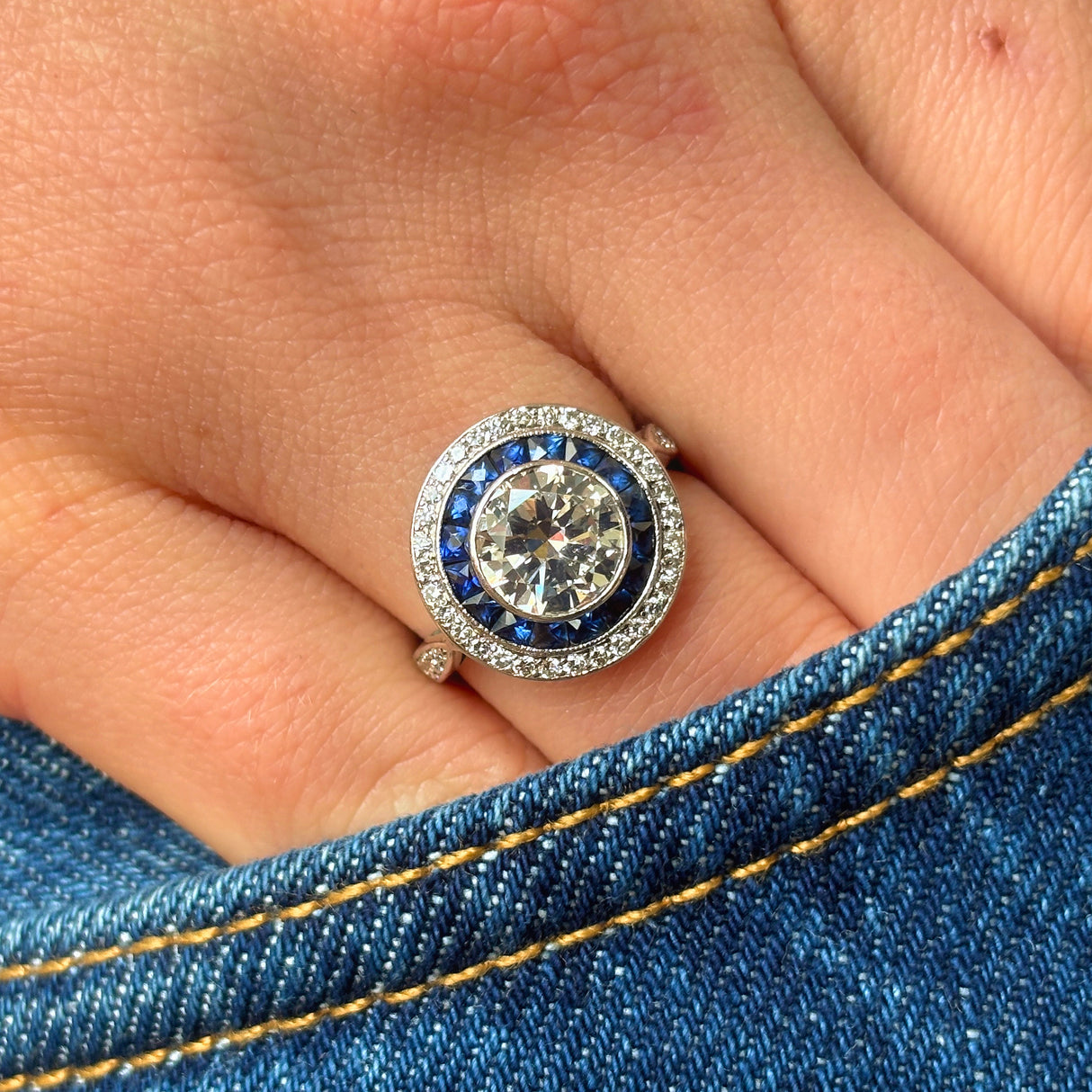 Vintage, Art Deco sapphire & diamond target cluster ring