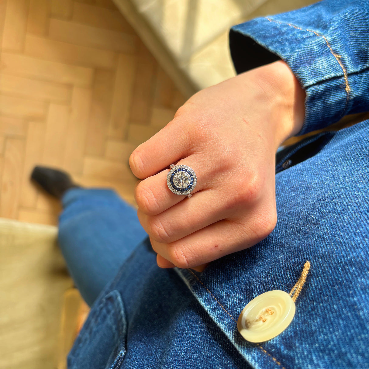 Vintage, Art Deco sapphire & diamond target cluster ring