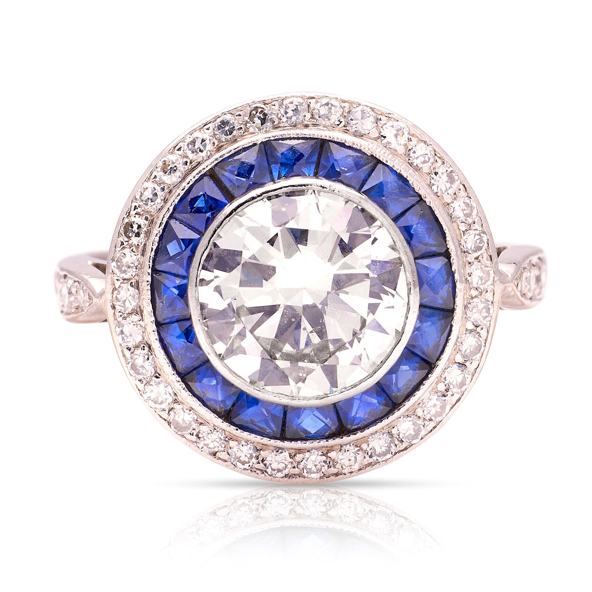 Vintage, Art Deco sapphire & diamond target cluster ring