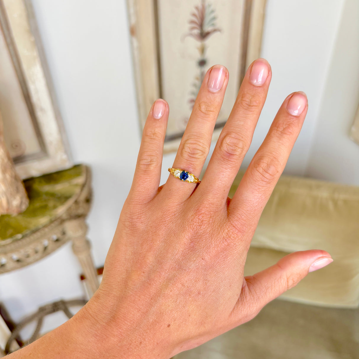 Antique, Victorian sapphire & diamond three-stone ring