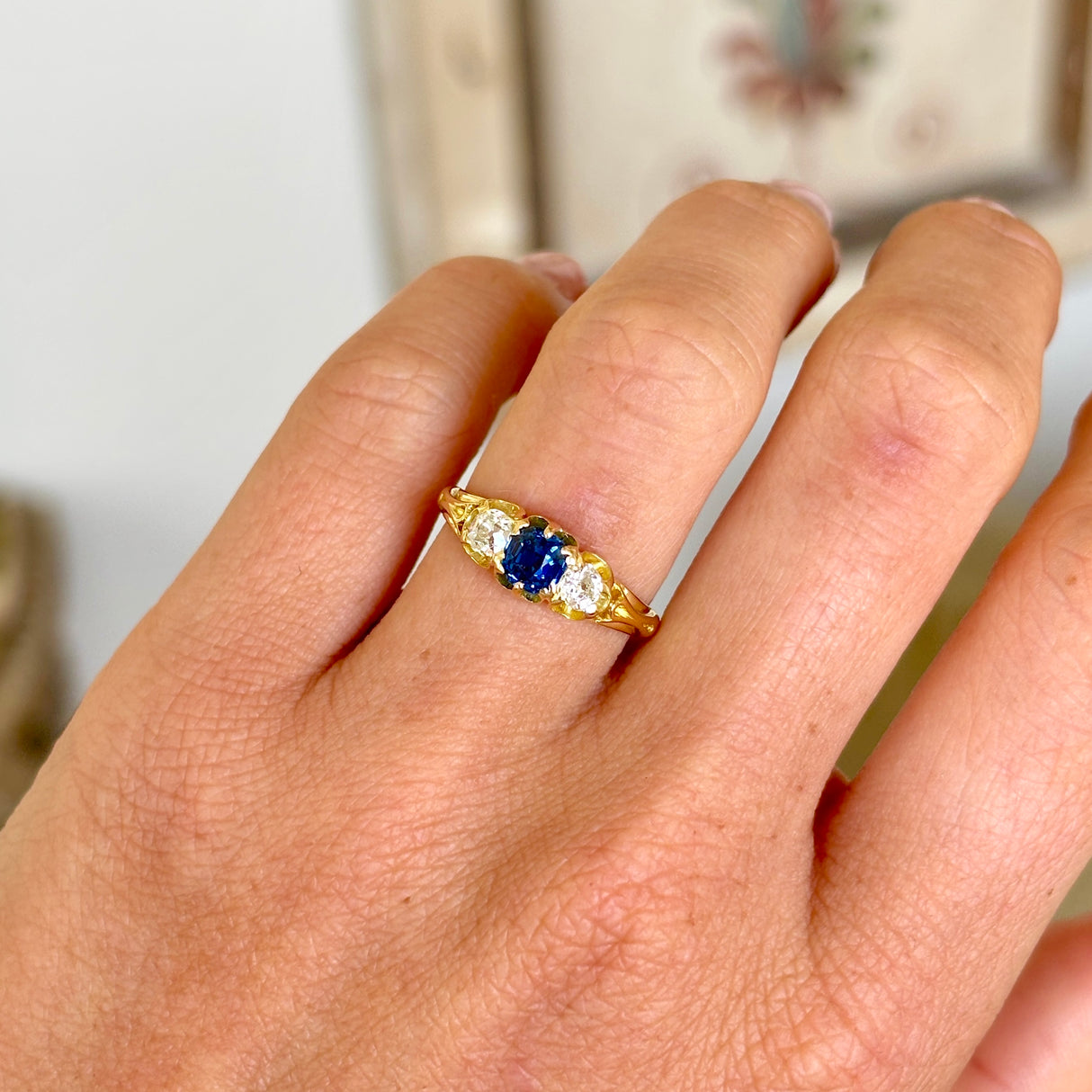 Antique, Victorian sapphire & diamond three-stone ring