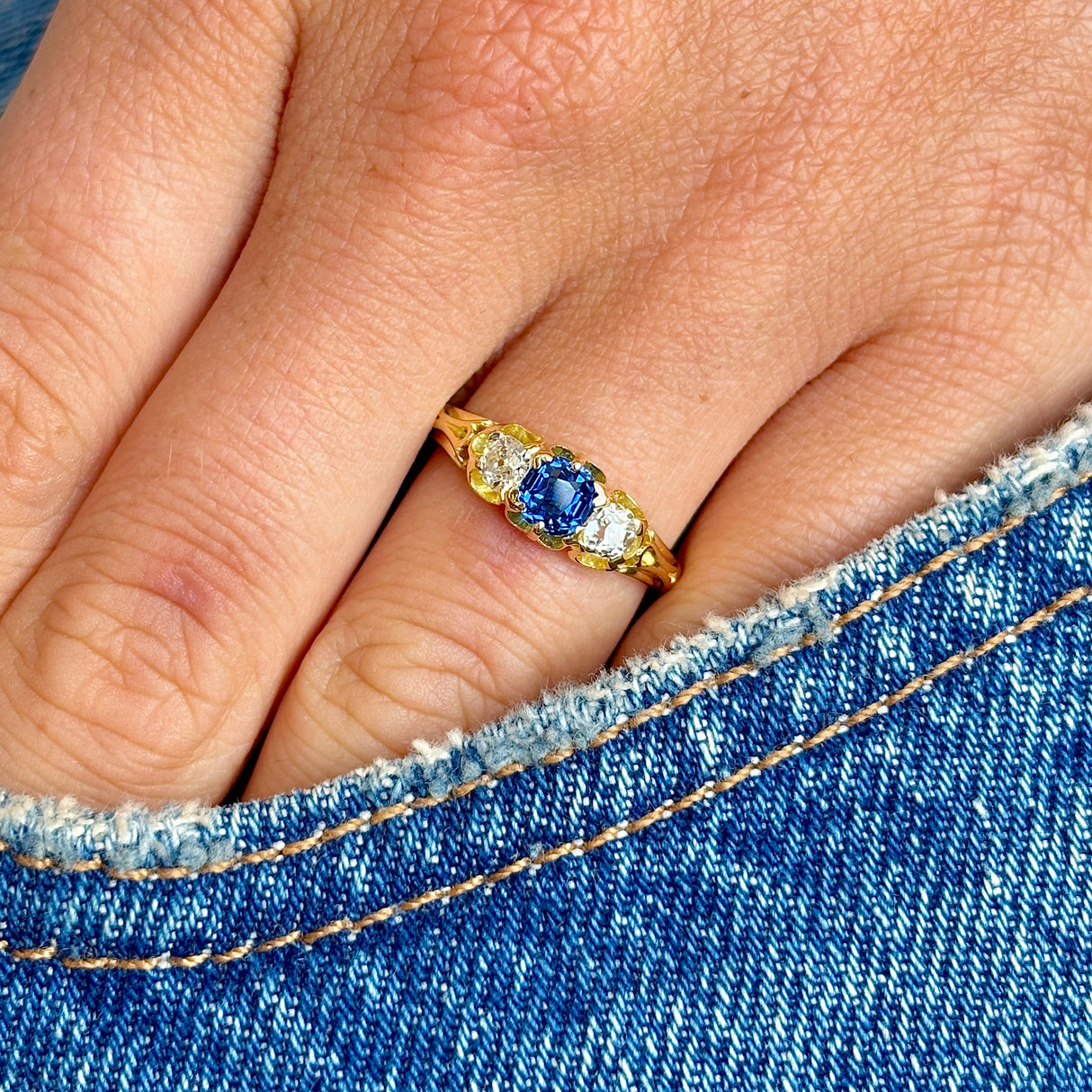 Antique, Victorian sapphire & diamond three-stone ring