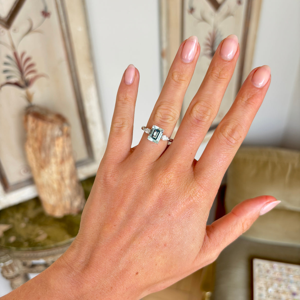 Vintage, 1990s aquamarine & diamond three-stone ring