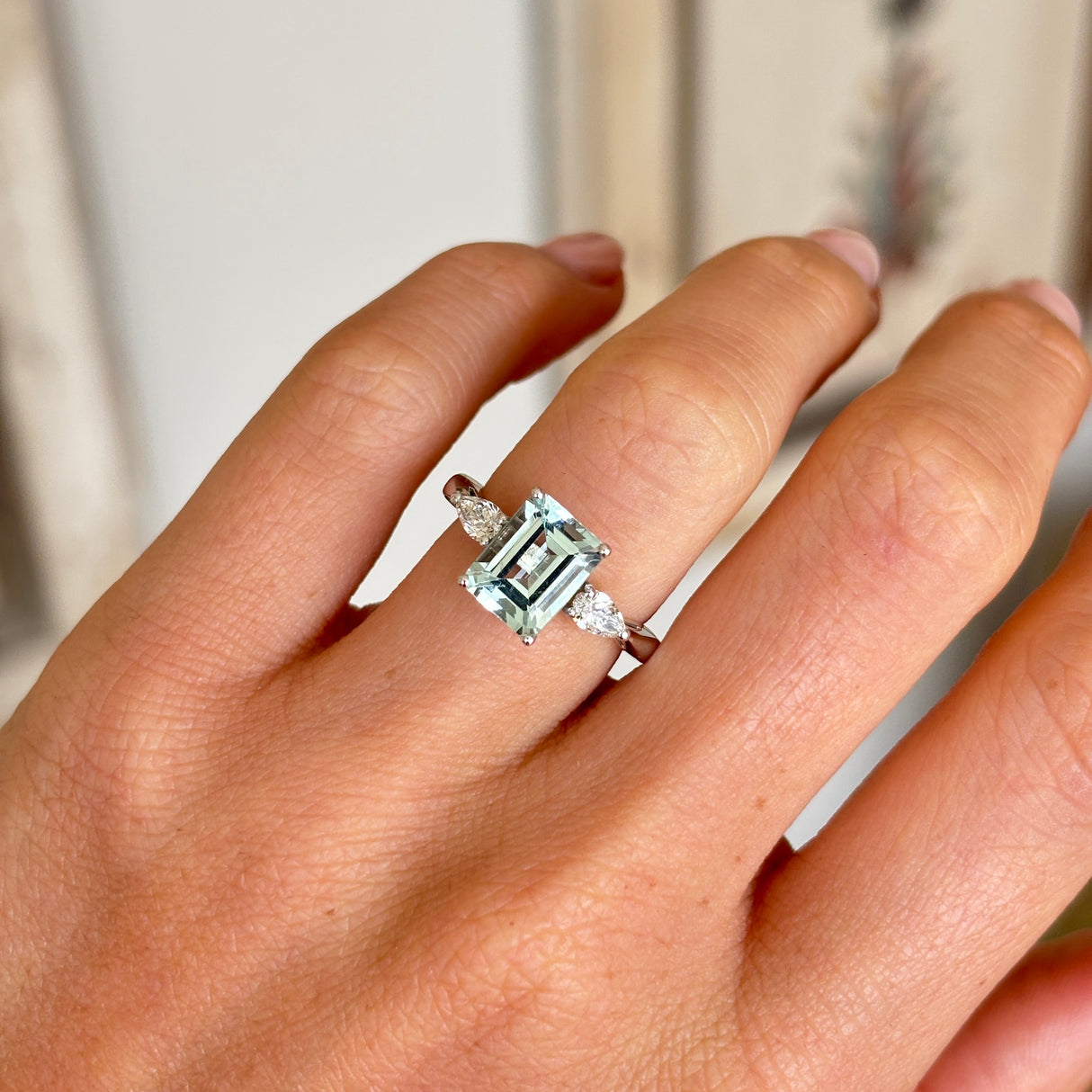 Vintage, 1990s aquamarine & diamond three-stone ring