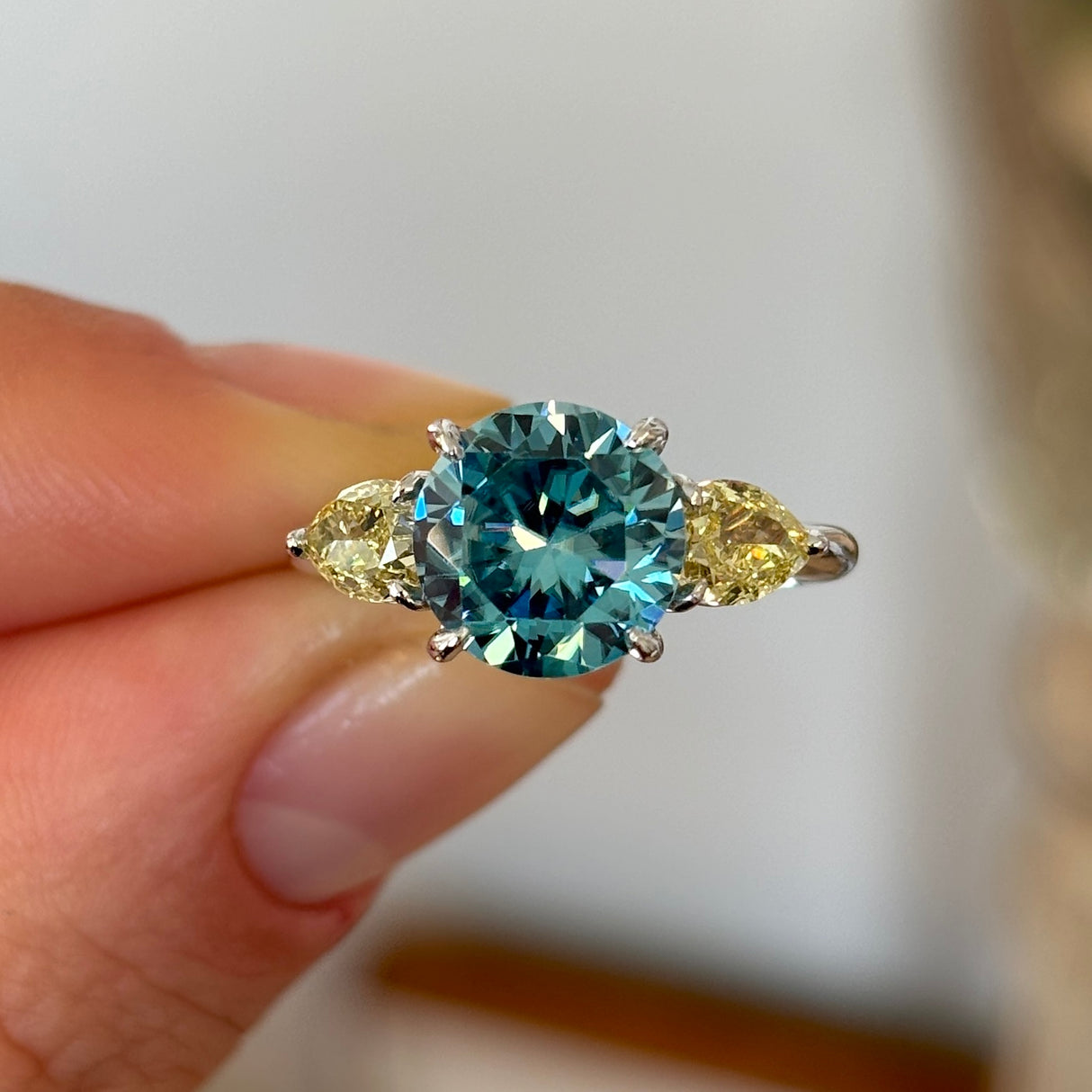 Vintage, zircon & yellow diamond three-stone ring