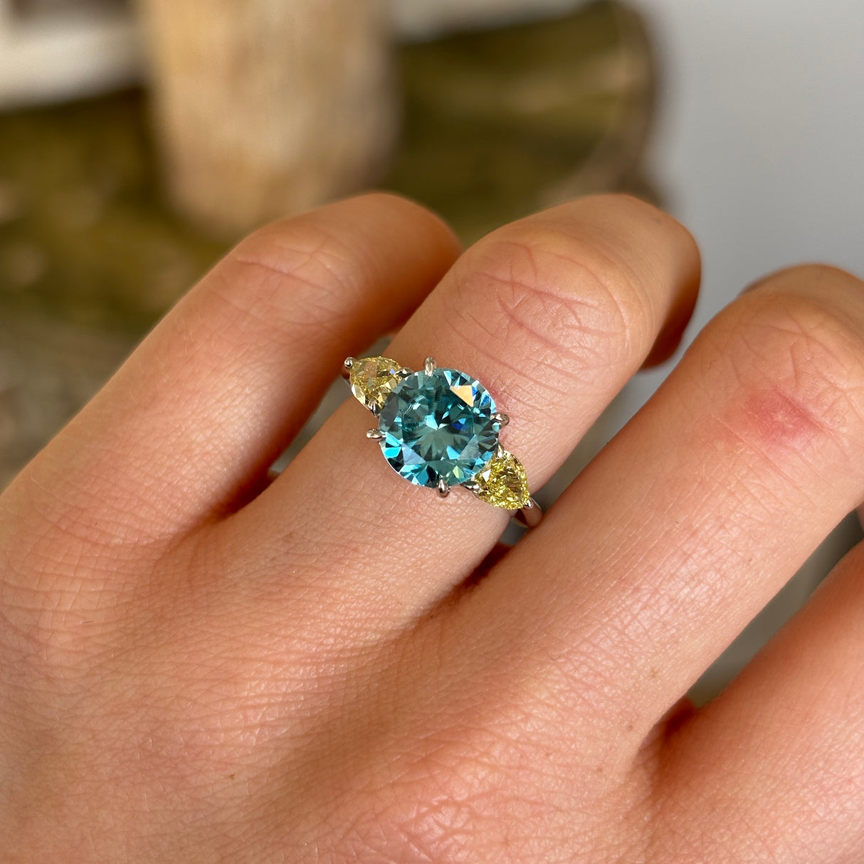 Vintage, zircon & yellow diamond three-stone ring