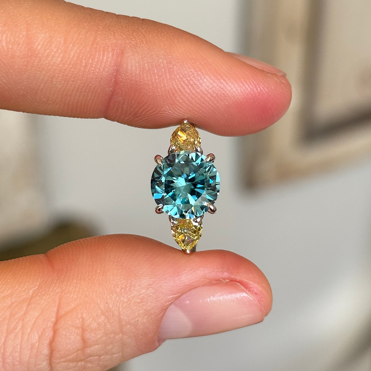 Vintage, zircon & yellow diamond three-stone ring