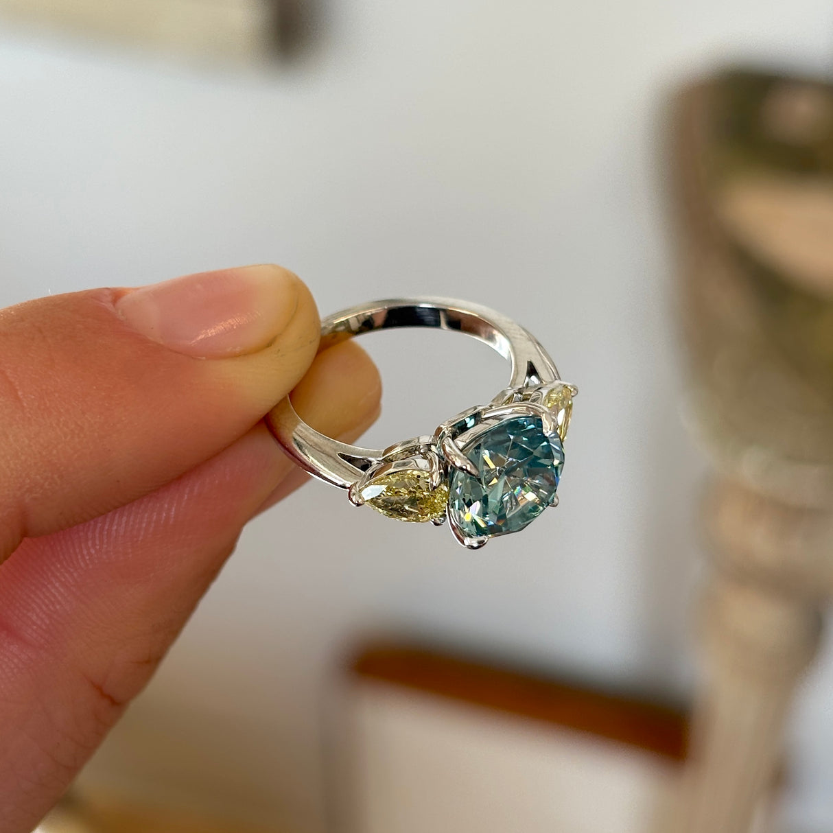 Vintage, zircon & yellow diamond three-stone ring