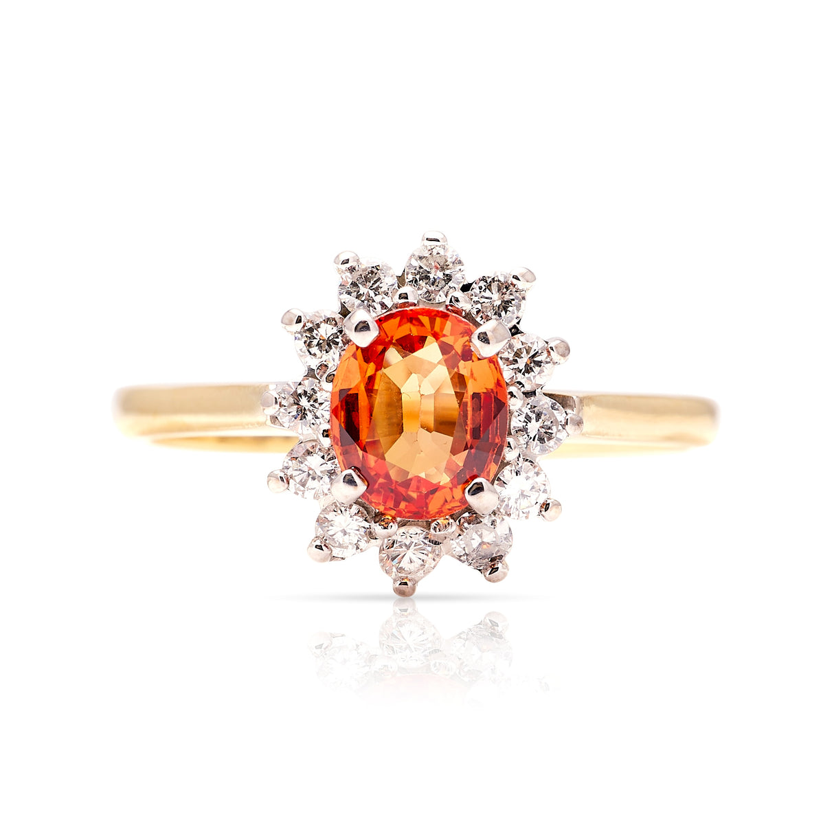 Vintage, 1950s orange sapphire & diamond cluster ring