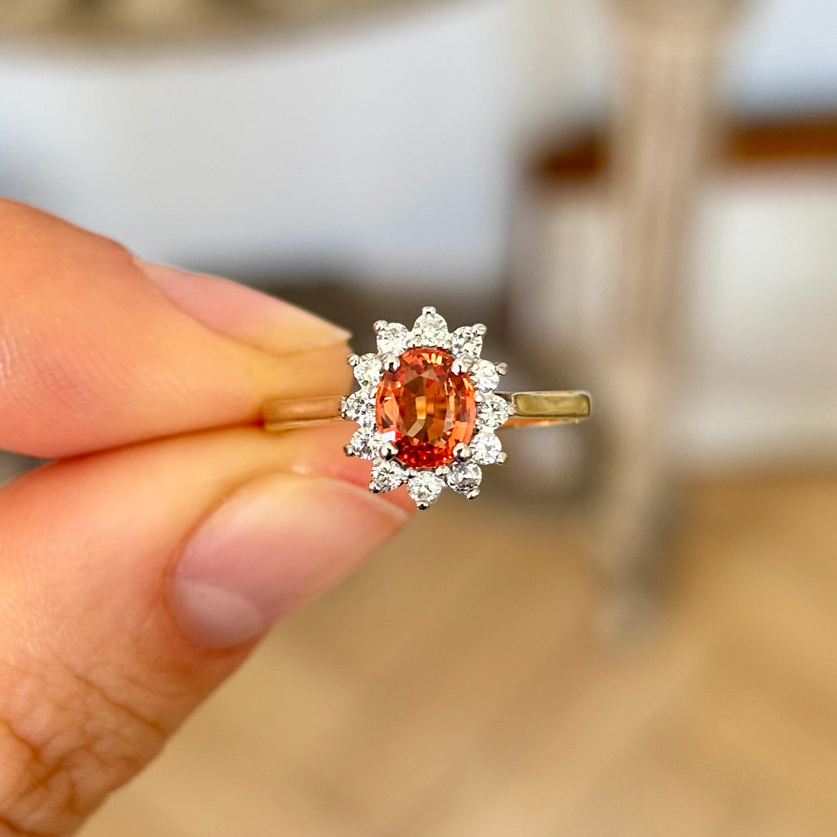 Vintage, 1950s orange sapphire & diamond cluster ring