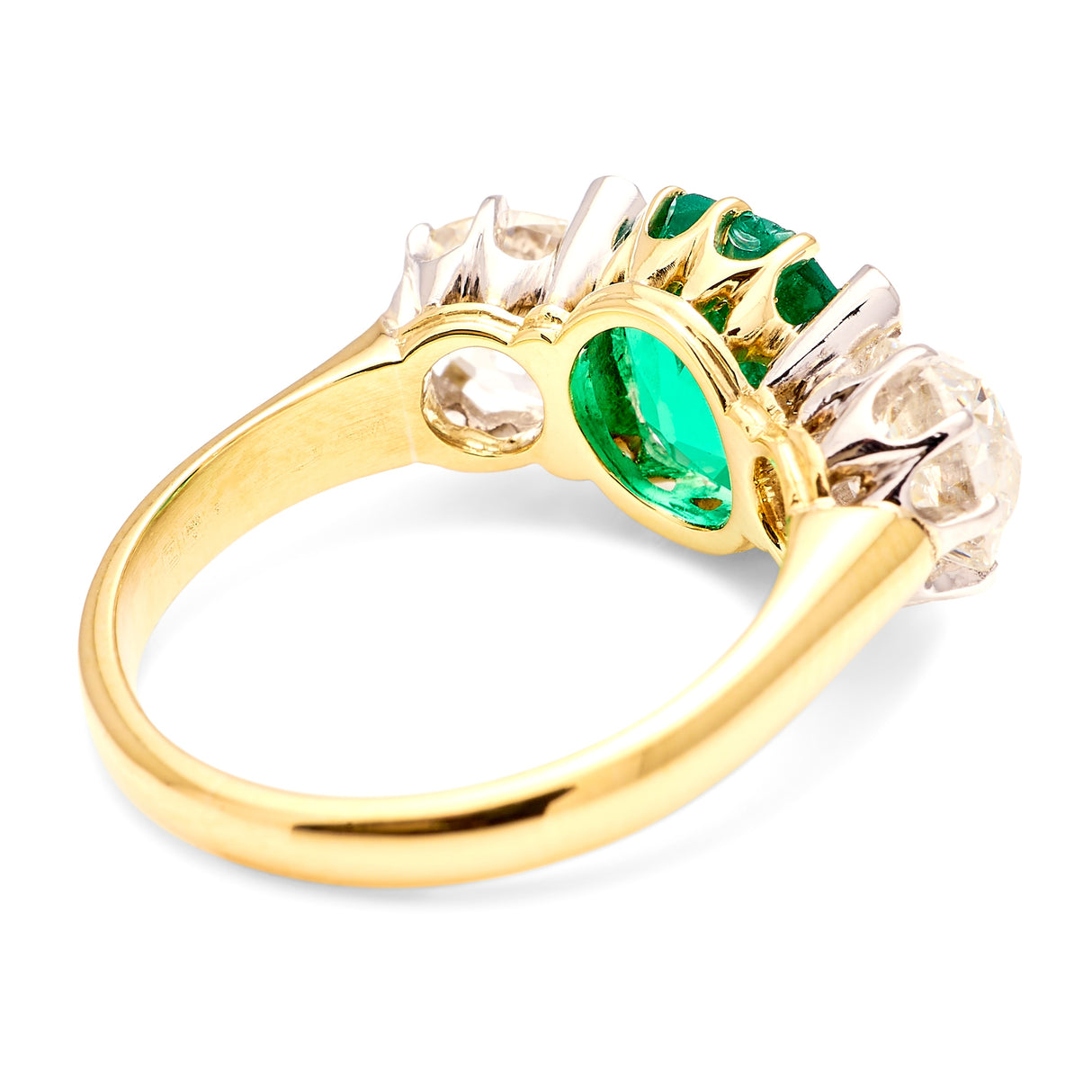 Antique, Belle Époque emerald & diamond three-stone ring