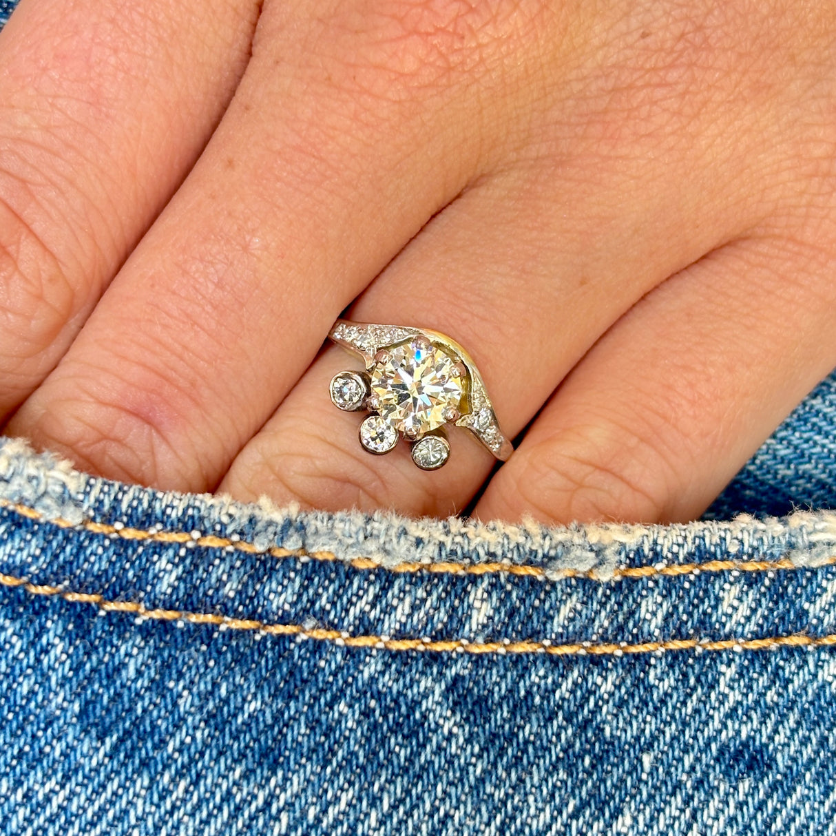 Vintage, 1950s unusual diamond engagement ring