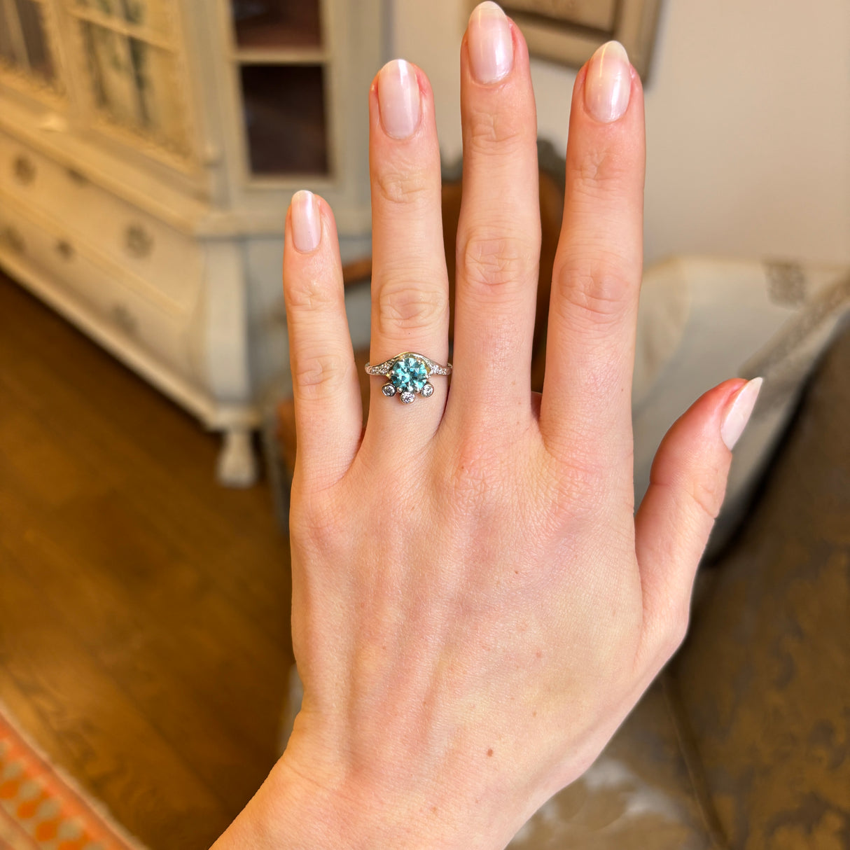 Vintage, 1950s unusual zircon & diamond ring