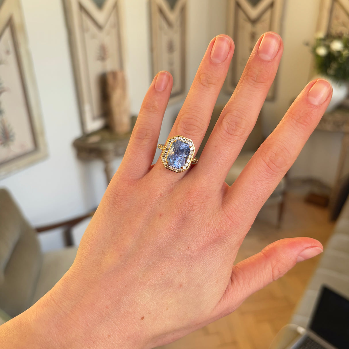 Contemporary, sapphire & diamond cluster ring