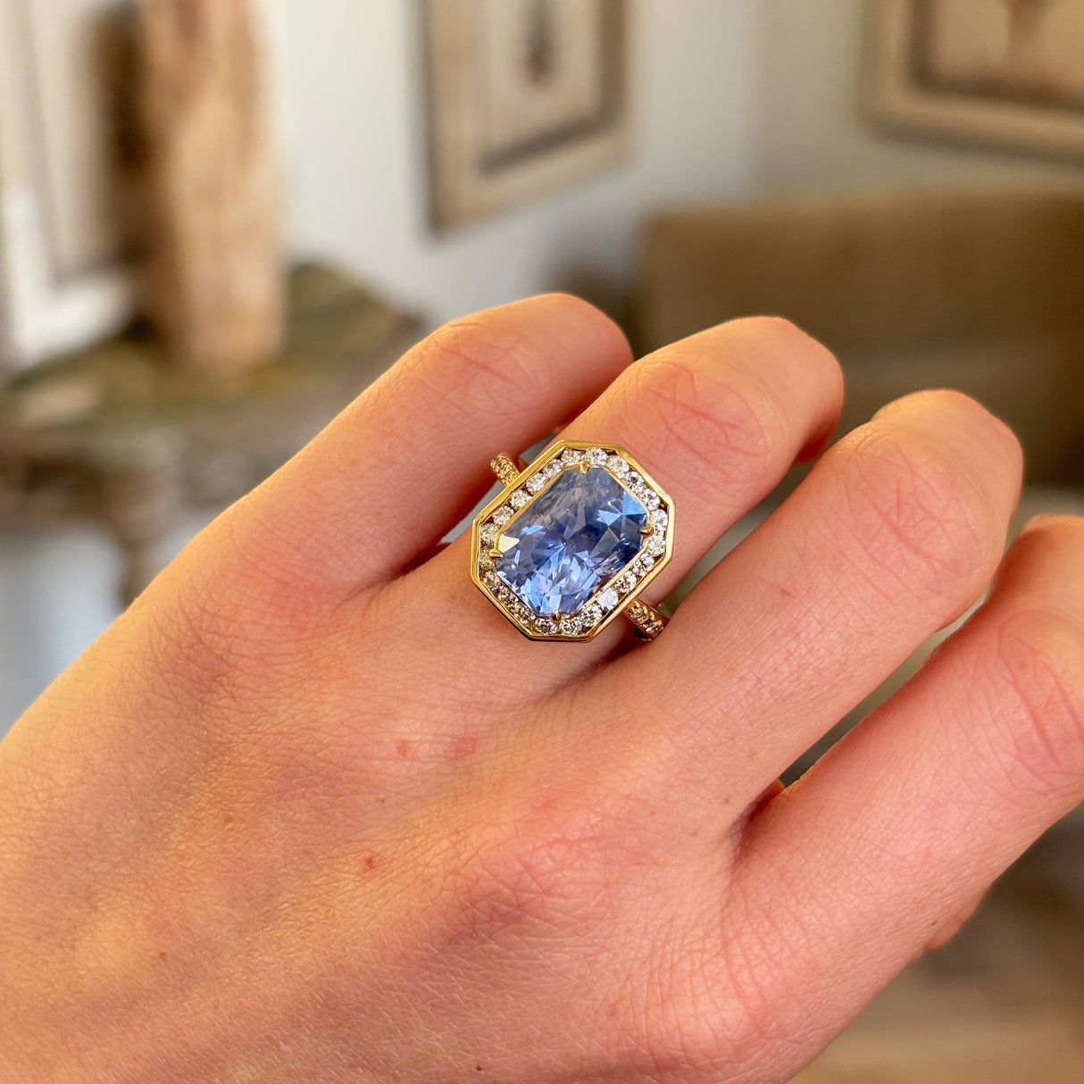 Contemporary, sapphire & diamond cluster ring