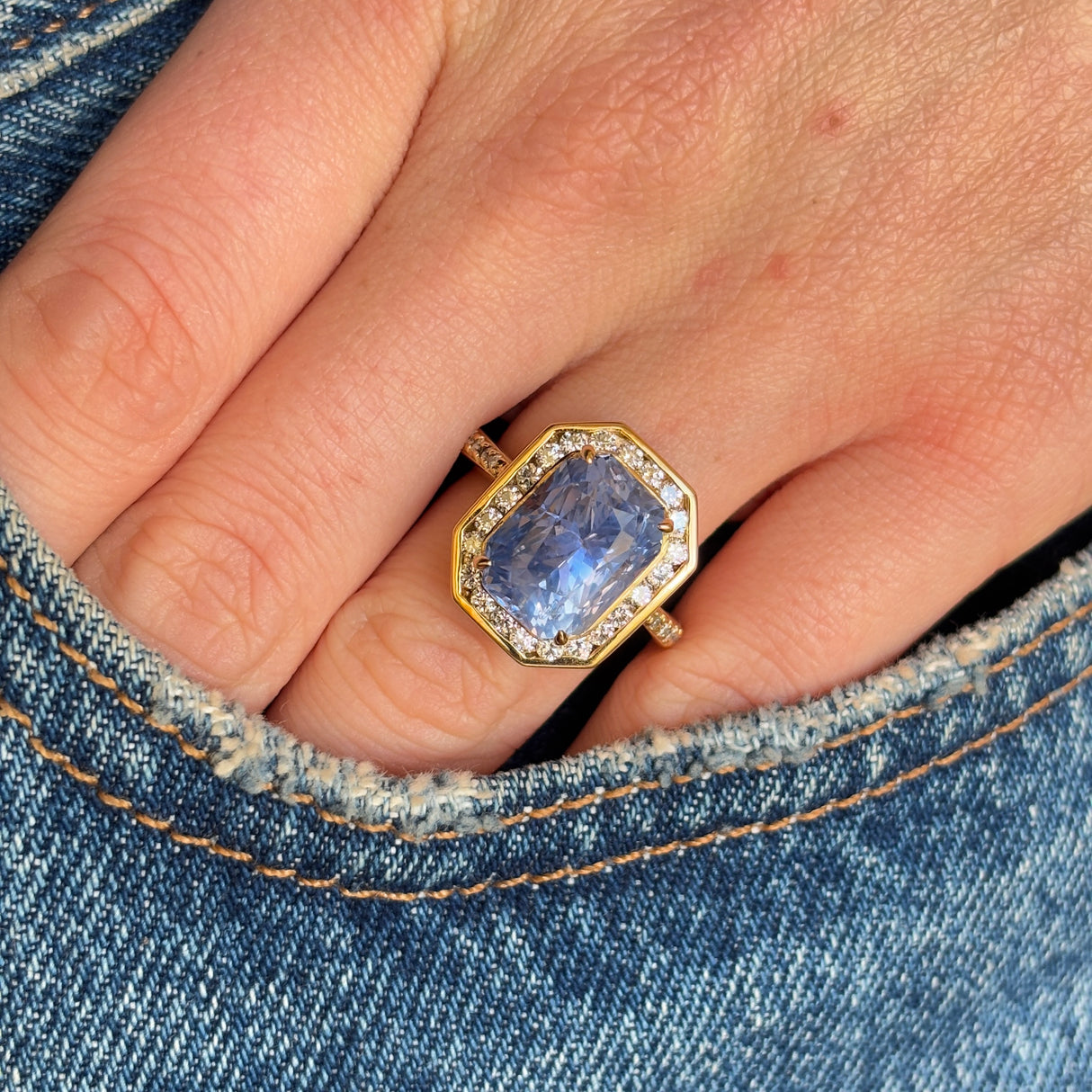 Contemporary, sapphire & diamond cluster ring
