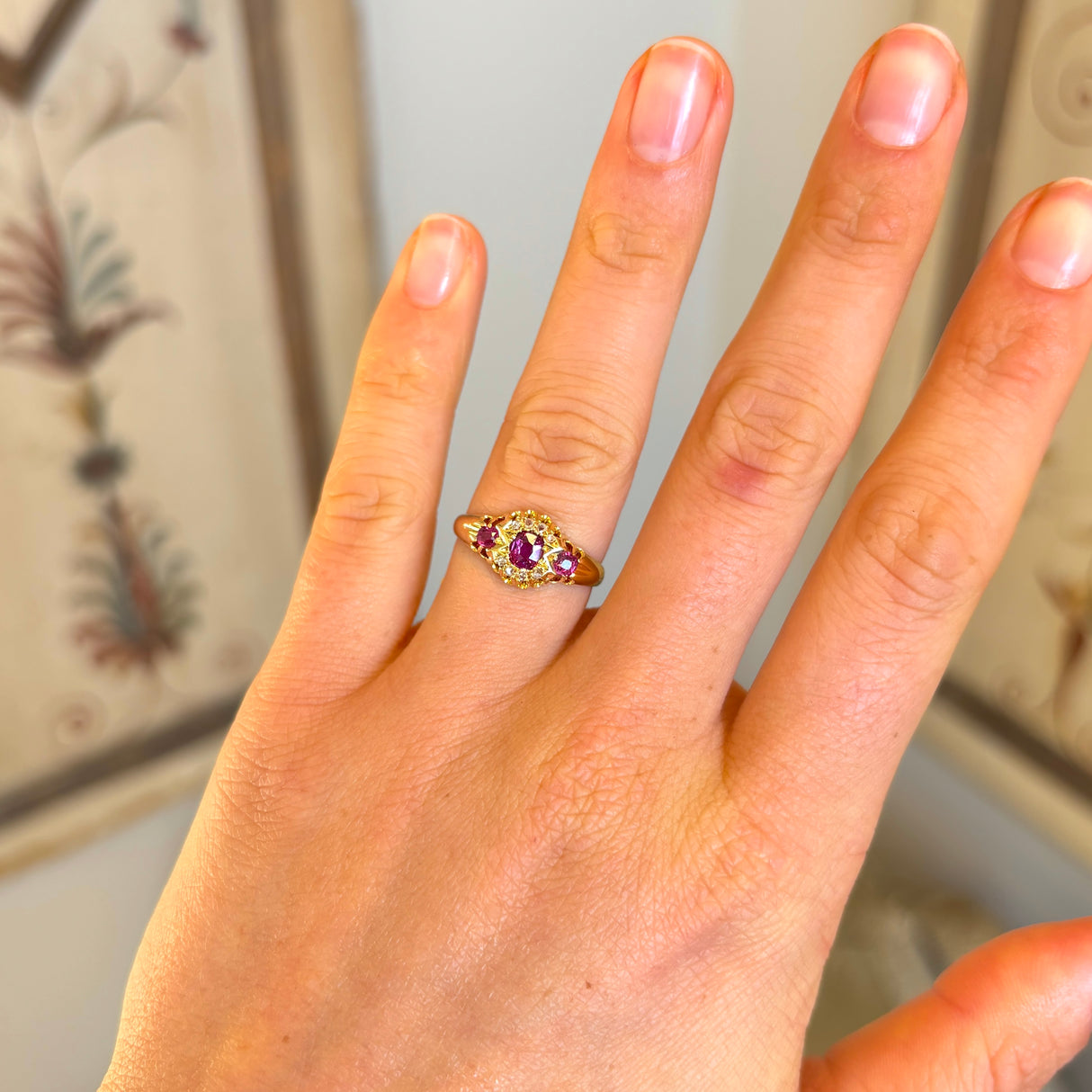 Antique, Edwardian ruby & diamond cluster ring