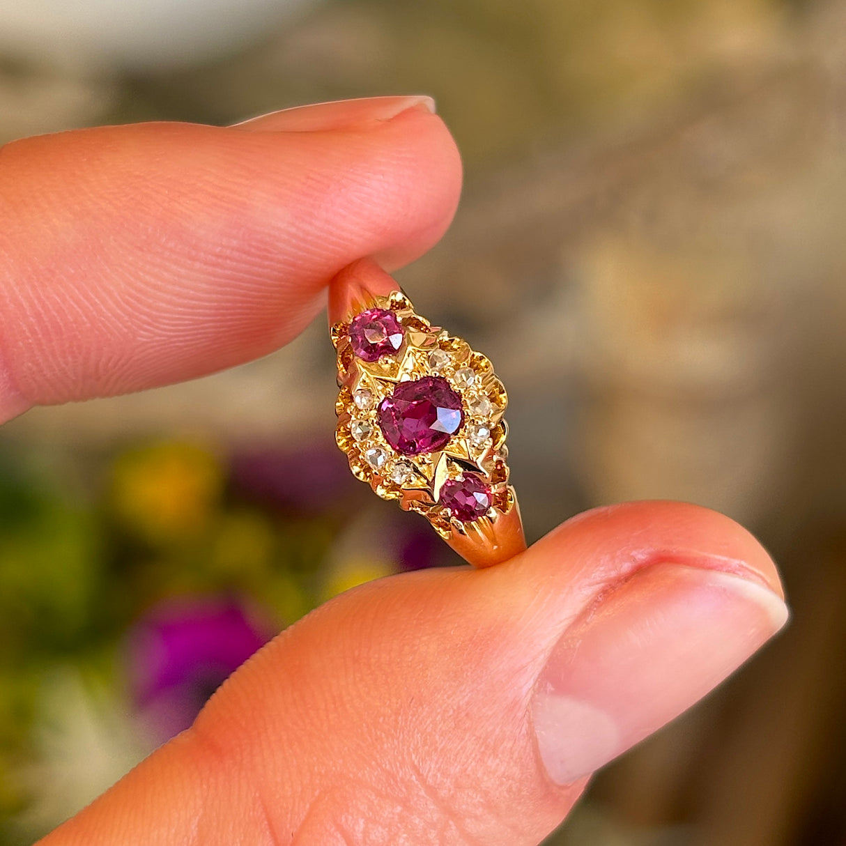 Antique, Edwardian ruby & diamond cluster ring