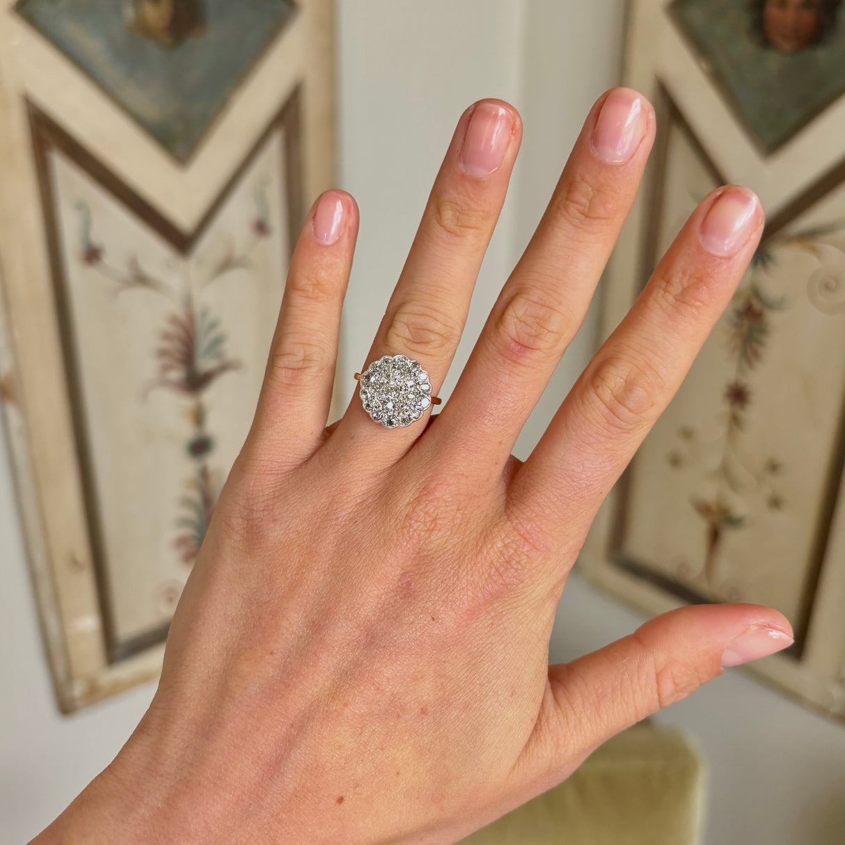 Antique, Edwardian old cut diamond cluster ring