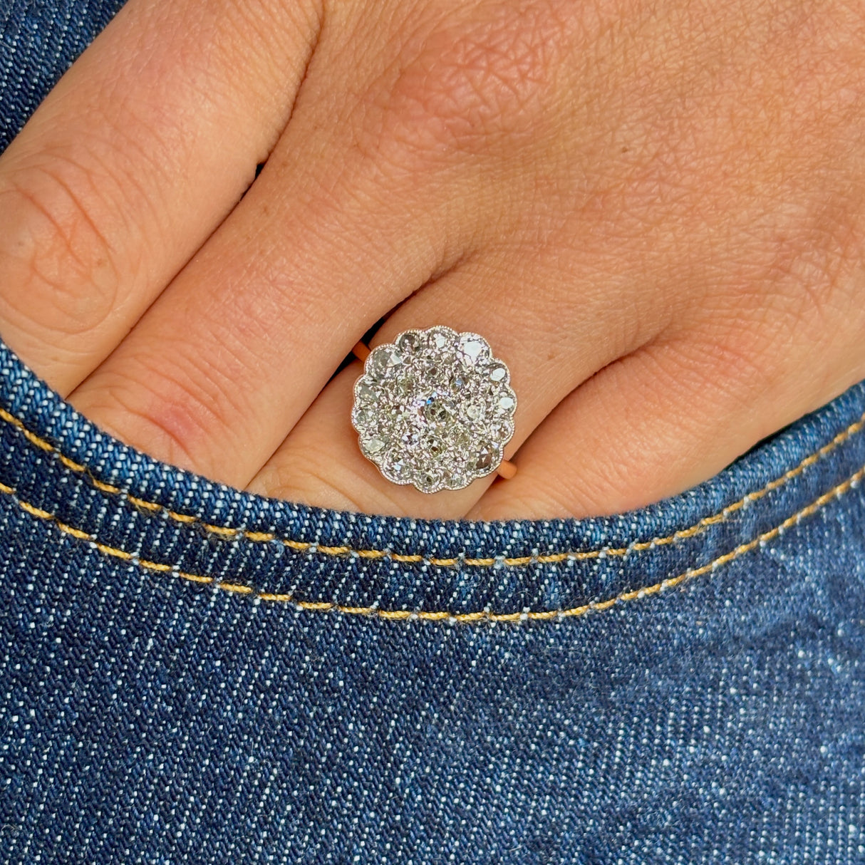 Antique, Edwardian old cut diamond cluster ring