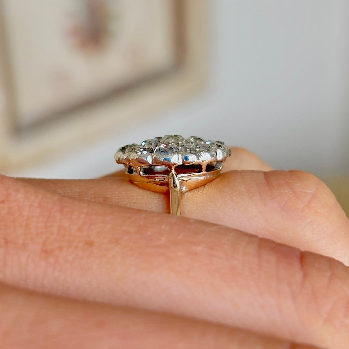 Antique, Edwardian old cut diamond cluster ring