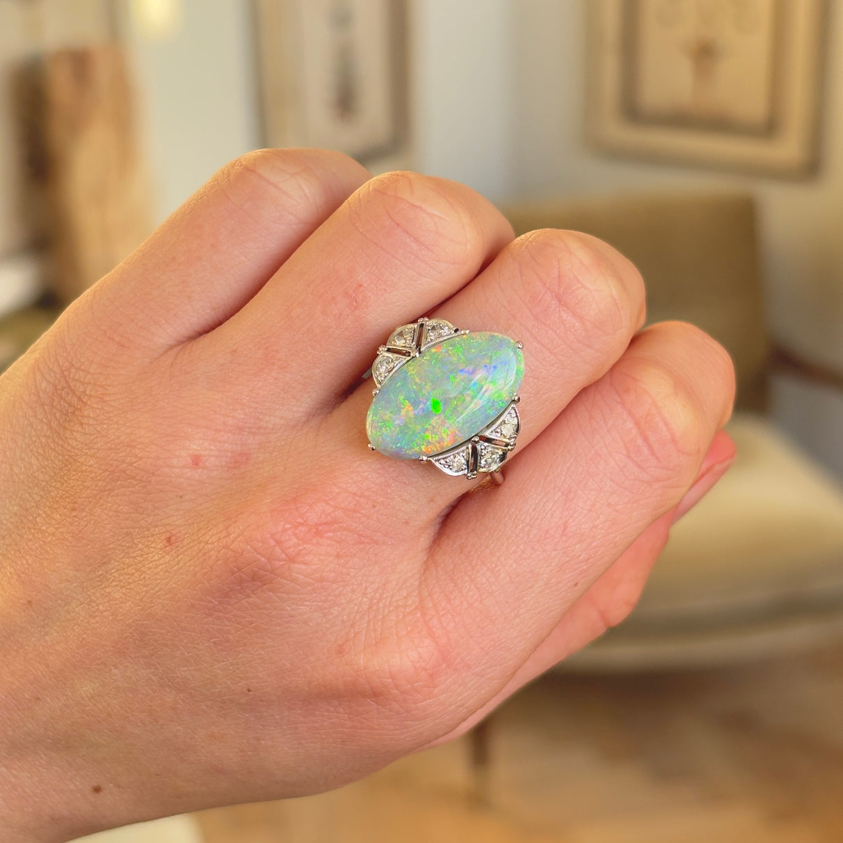 Vintage, Art Deco opal cocktail ring