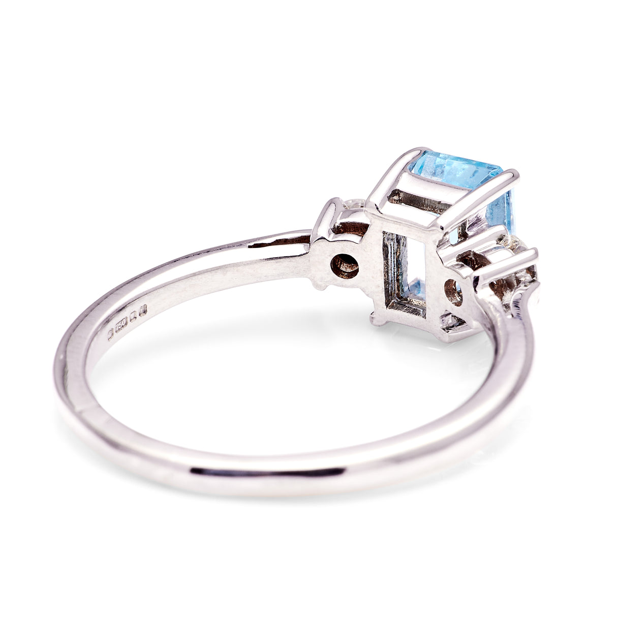Vintage, aquamarine & diamond three-stone ring