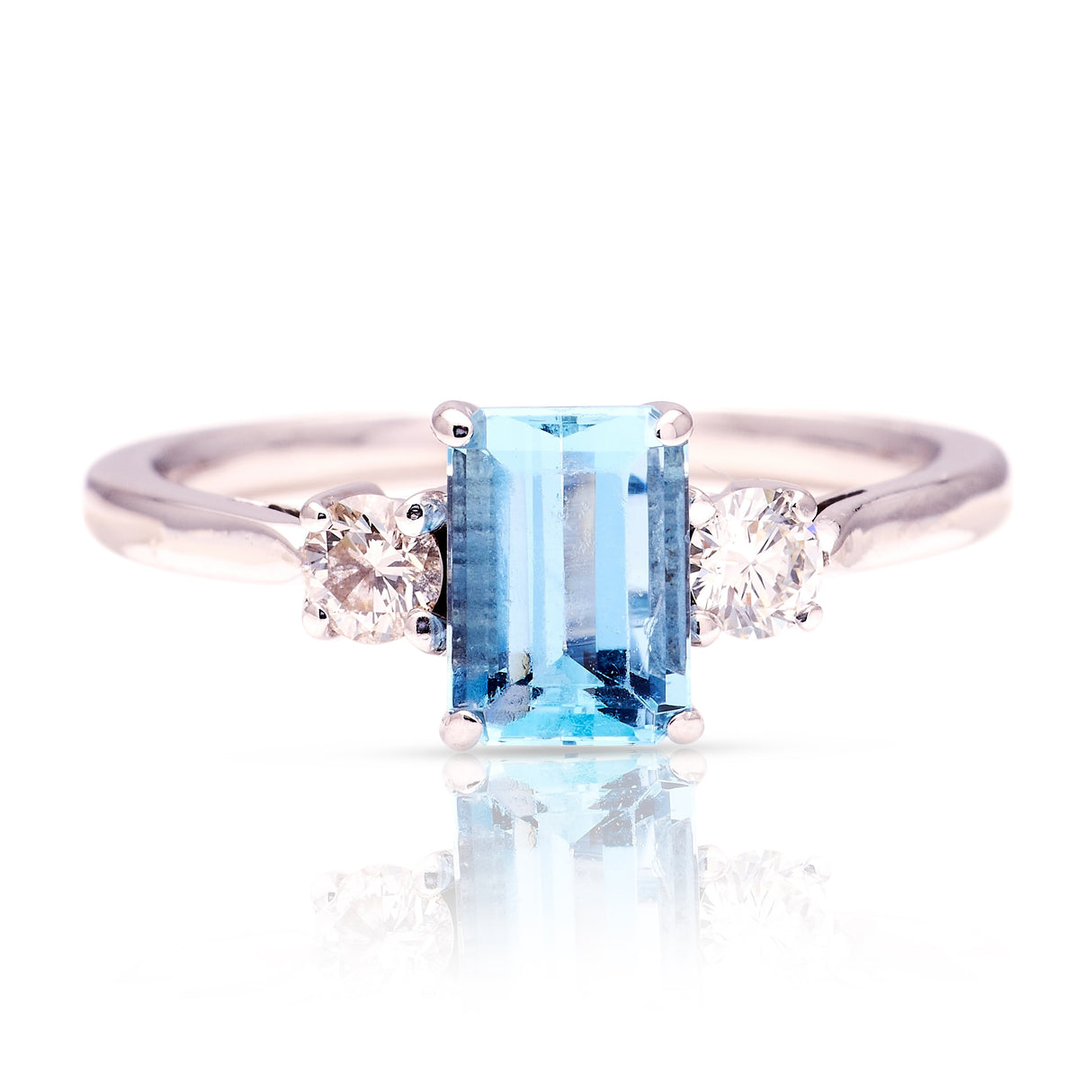 Vintage, aquamarine & diamond three-stone ring