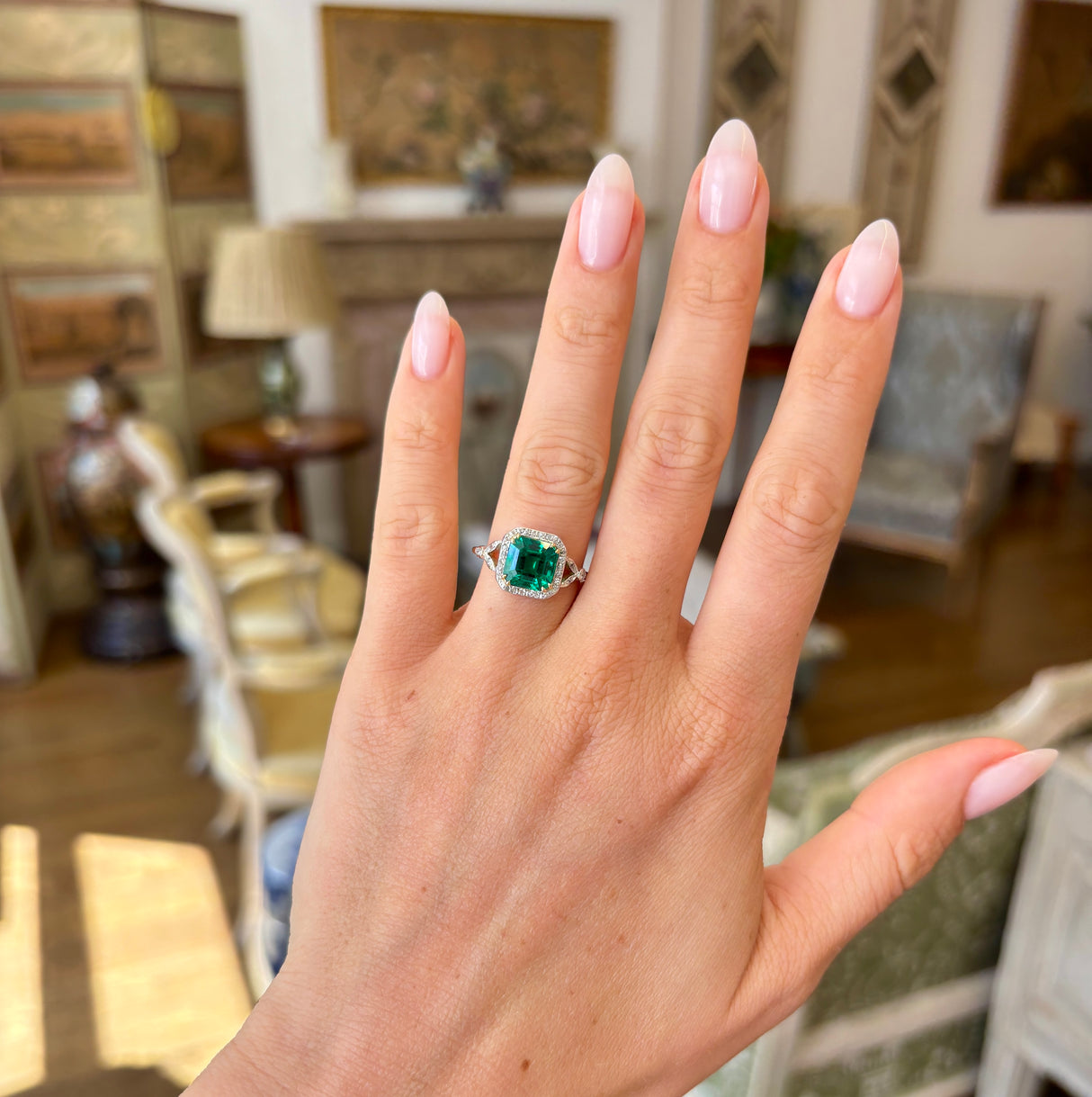 Antique emerald & diamond cluster ring
