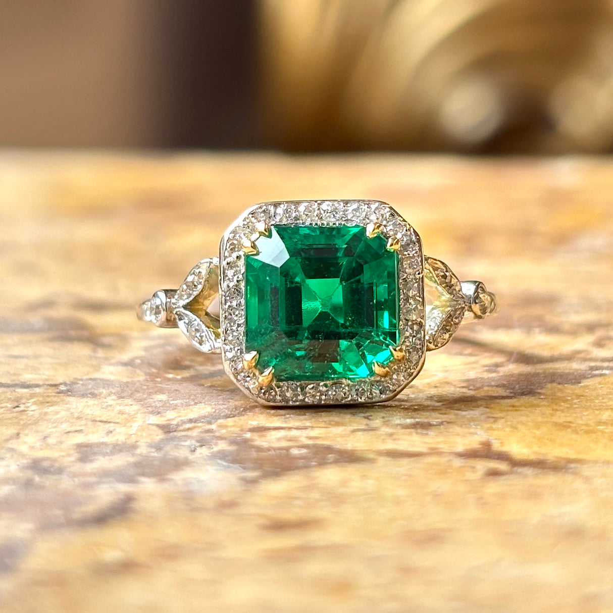 Antique emerald & diamond cluster ring