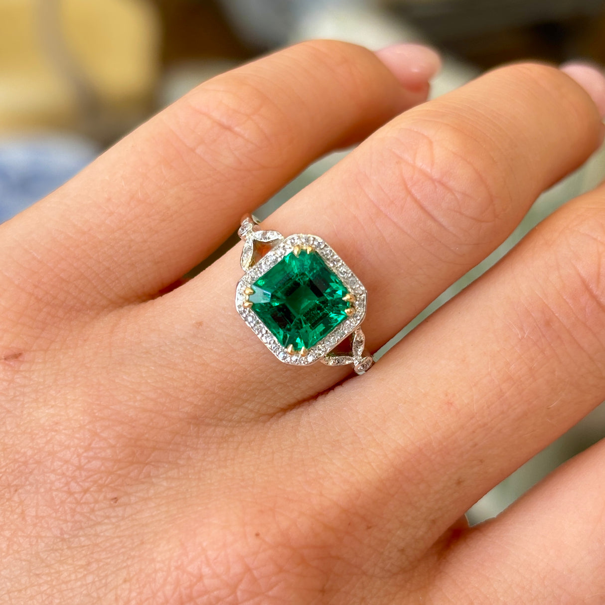 Antique emerald & diamond cluster ring