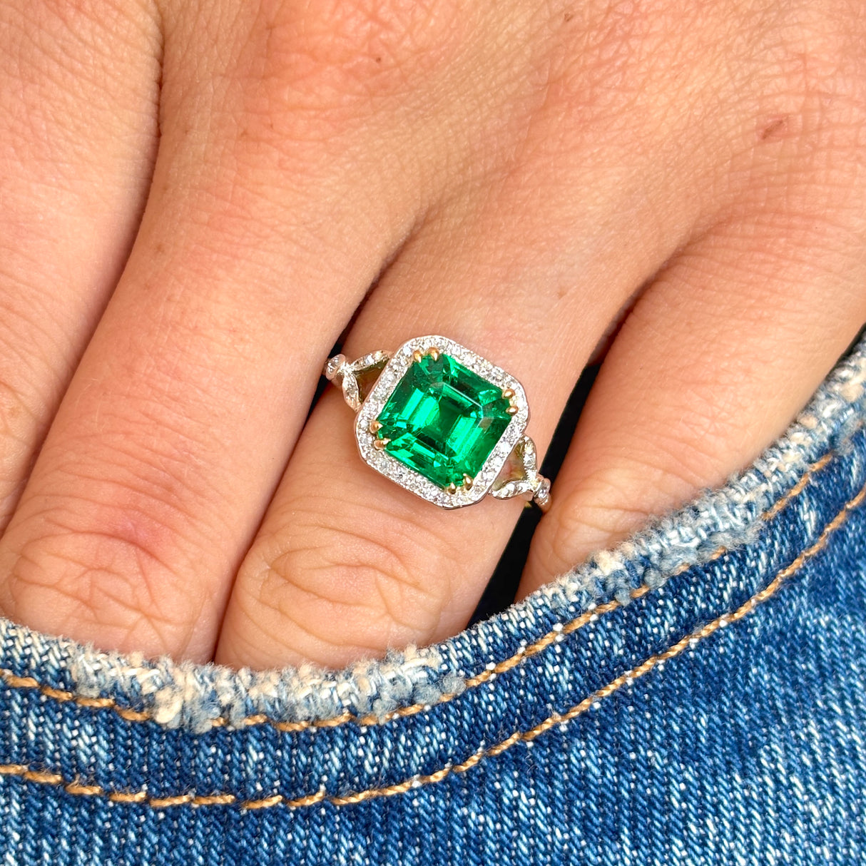 Antique emerald & diamond cluster ring