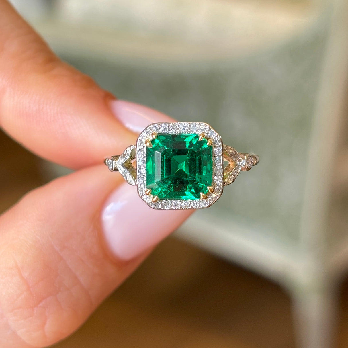 Antique emerald & diamond cluster ring