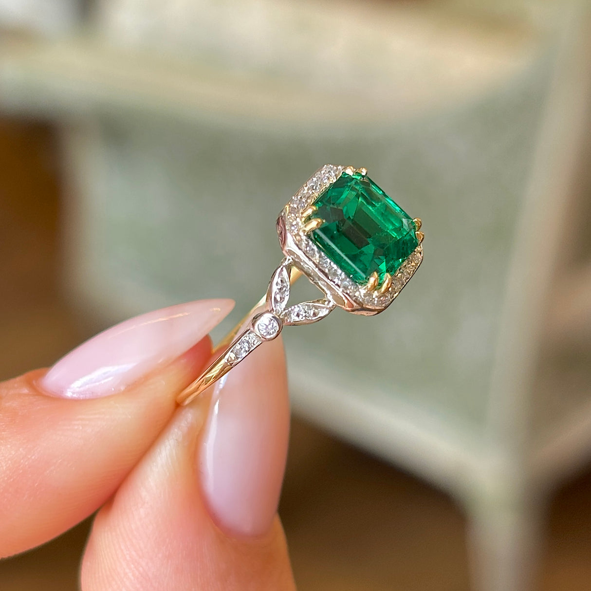 Antique emerald & diamond cluster ring
