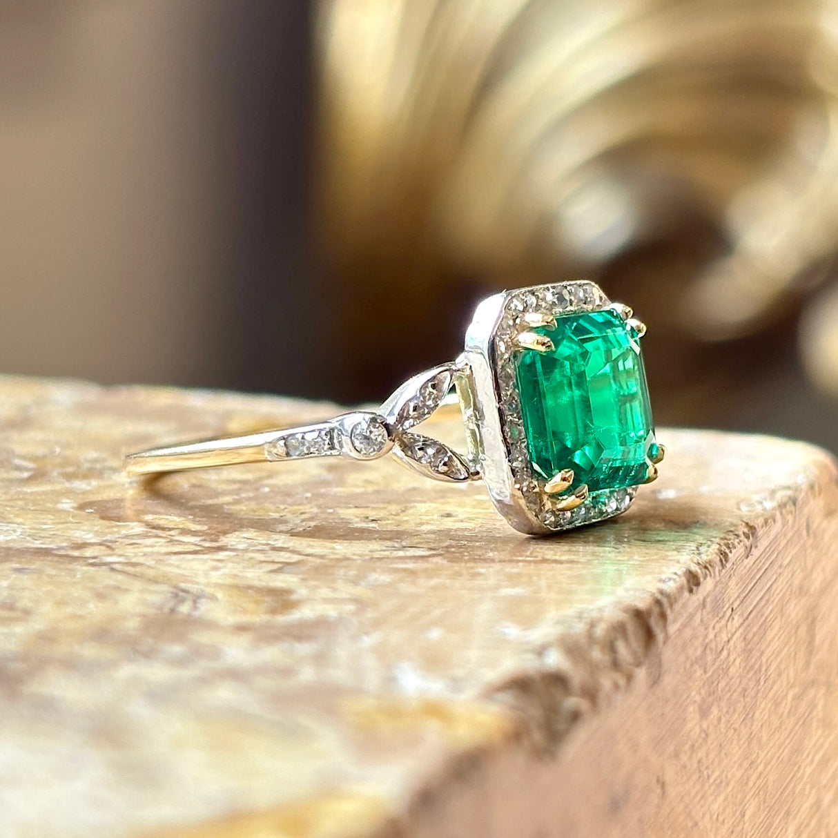 Antique emerald & diamond cluster ring
