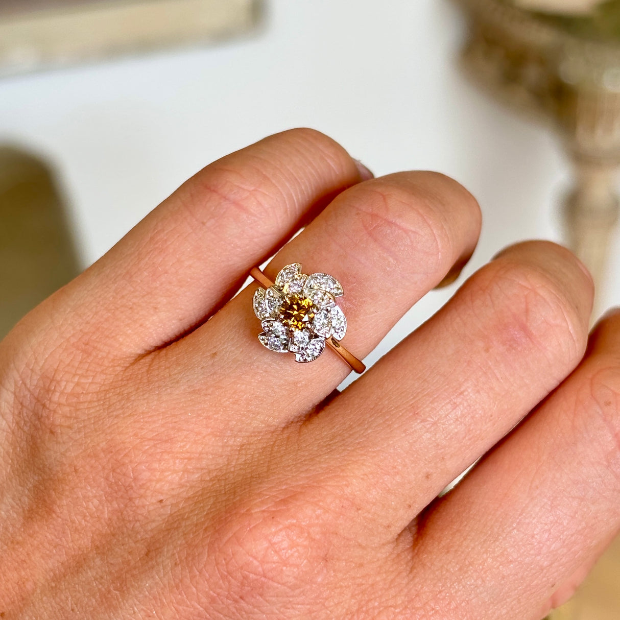 Vintage, 1970s brown diamond & diamond cluster ring