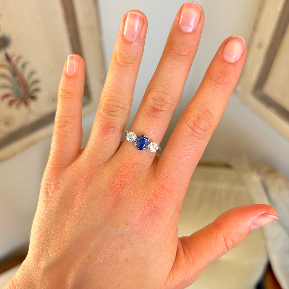 Vintage, 1970s sapphire & diamond three-stone ring