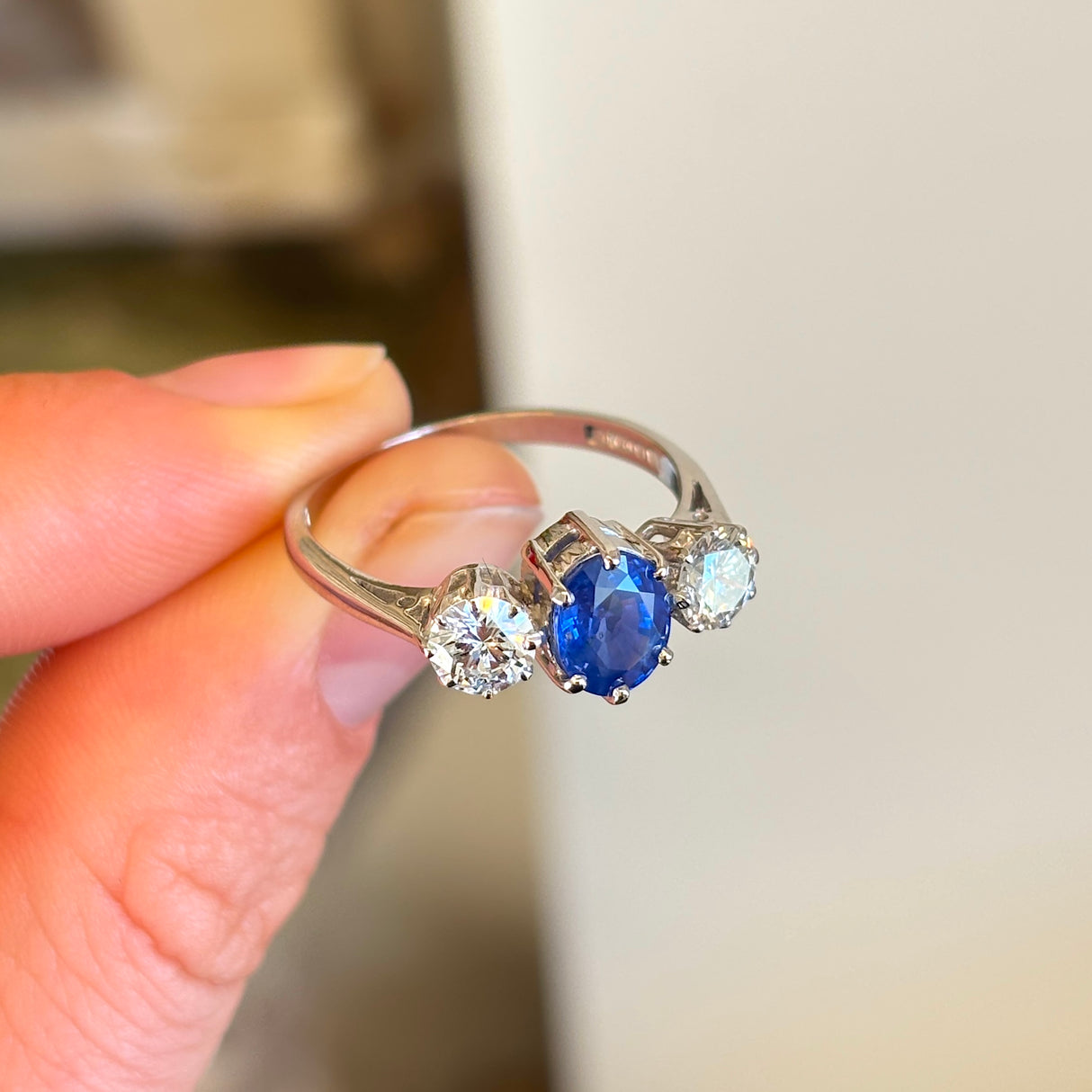 Vintage, 1970s sapphire & diamond three-stone ring