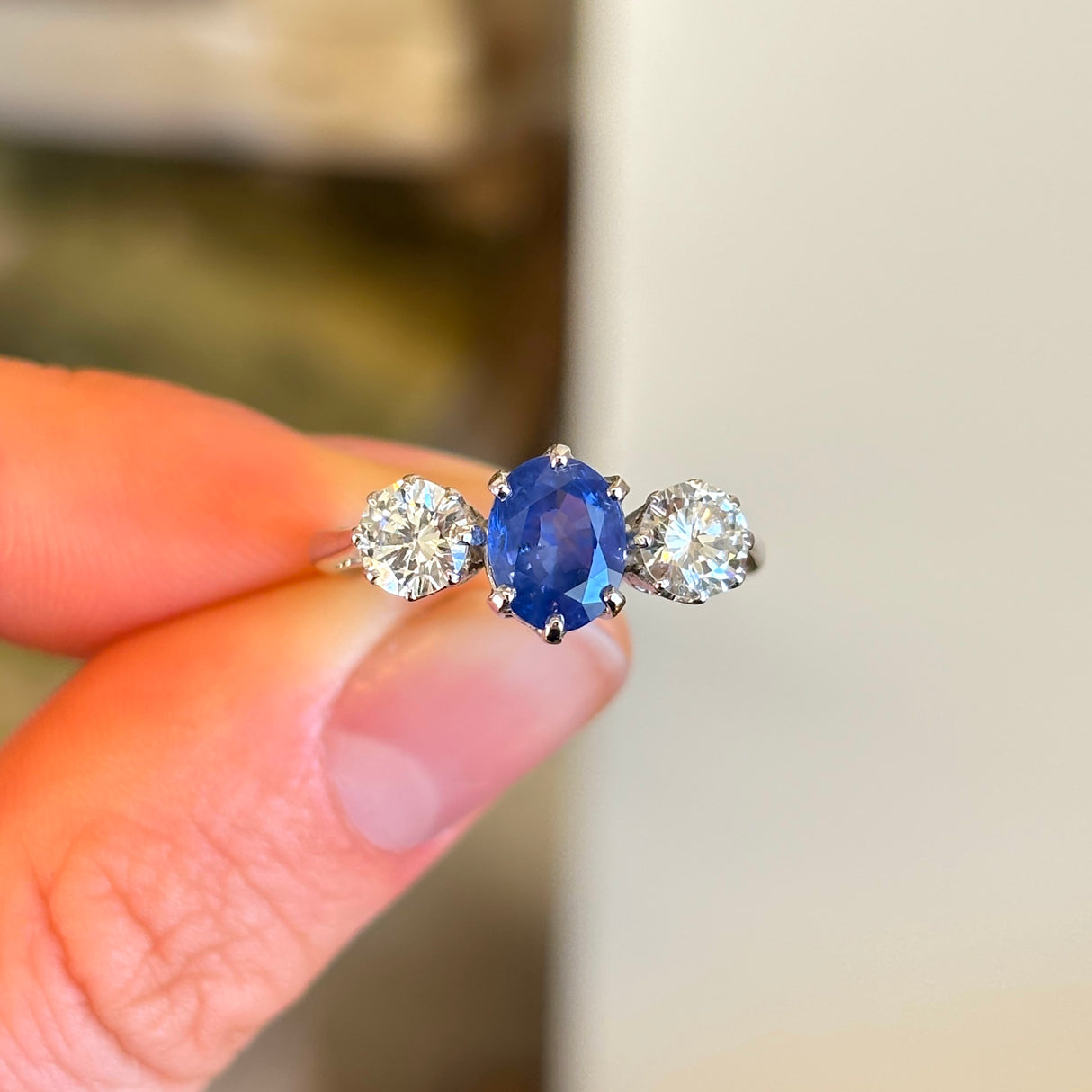 Vintage, 1970s sapphire & diamond three-stone ring