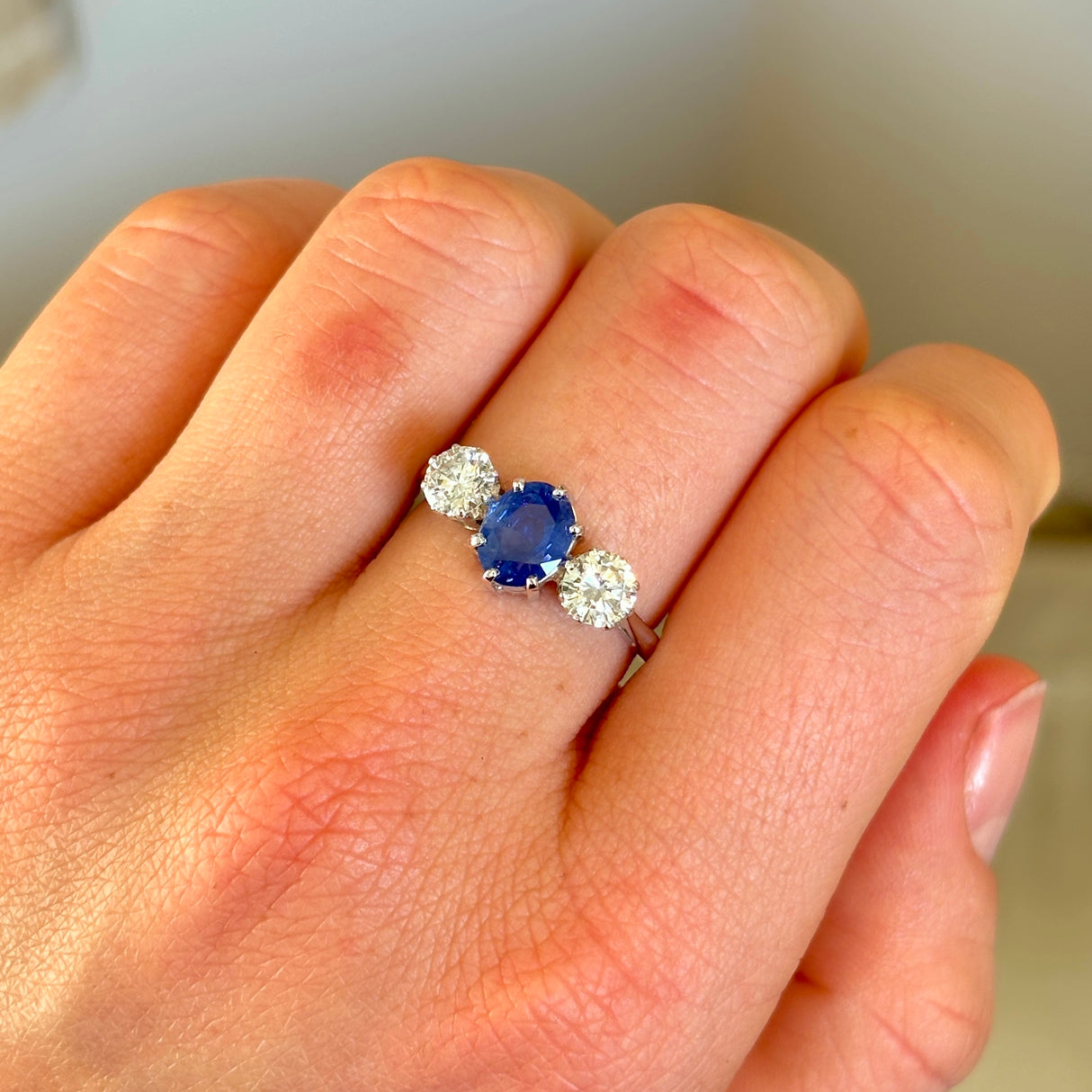 Vintage, 1970s sapphire & diamond three-stone ring