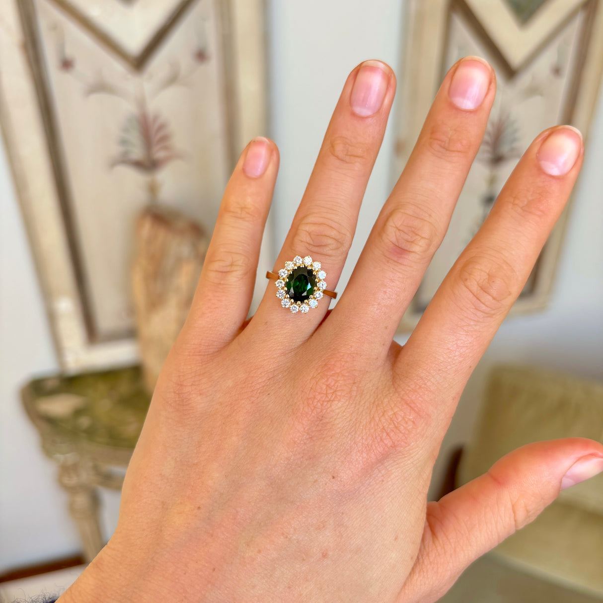 Vintage, 1970s tourmaline & diamond cluster ring