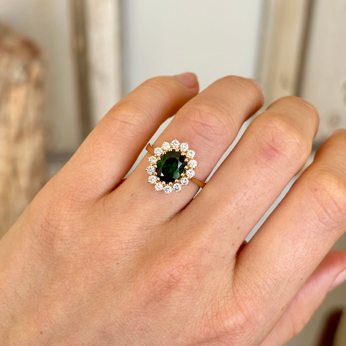 Vintage, 1970s tourmaline & diamond cluster ring