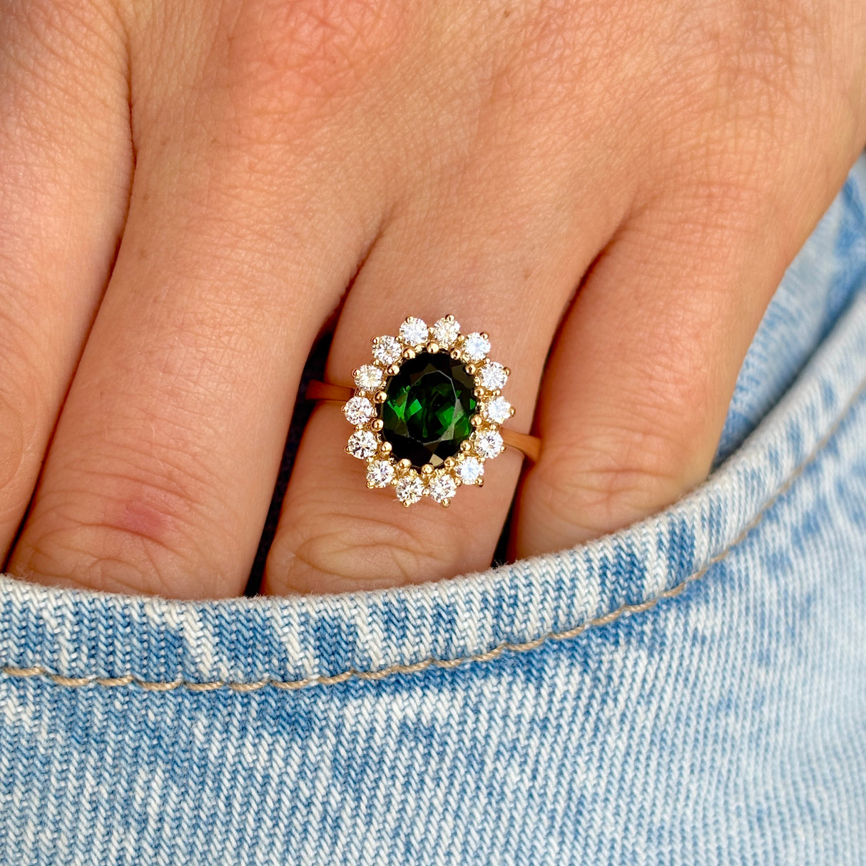 Vintage, 1970s tourmaline & diamond cluster ring